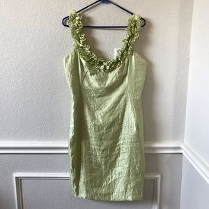Maggy London Shimmery Pistachio Rosette Neck Dress Size 14